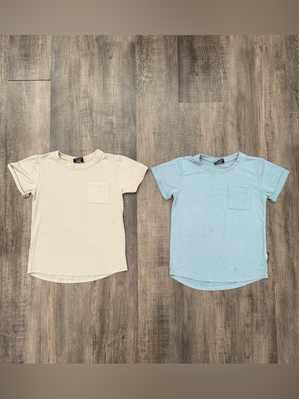 PLAY Little Bipsy Short-Sleeve Bamboo Pocket Tees — Cream and Light Blue
